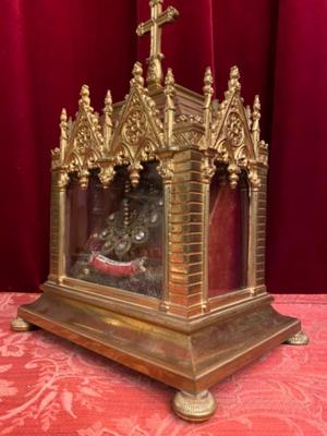 Reliquary Relics Of The True Cross And Ex Ossibus St. Agatha No Documents style Gothic - style en Bronze / Gilt / Glass / Stones / Fabrics / Wax Seal, Spain 19 th century ( Anno 1875 )