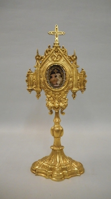 Reliquary With Relic Of The True Cross  style Gothic - style en Bronze / Gilt, Belgium 19th century