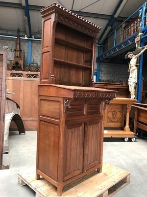 Sacristy-Secretaire / Bookcase / Safe style Gothic - style en Oak wood, Belgium 19th century ( anno 1870 )