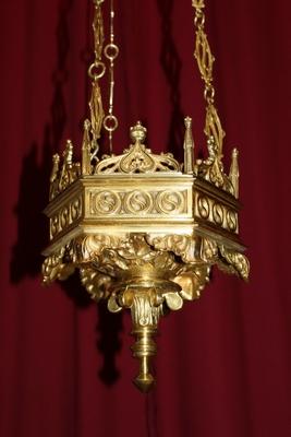 Sanctuary Lamp style Gothic - style en Bronze / Polished and Varnished, France 19th century (Anno 1880)
