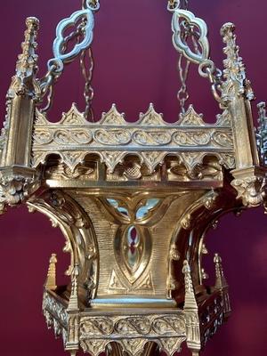Sanctuary Lamp style Gothic - style en Full Bronze / Polished and Varnished, France 19th century ( anno 1875 )
