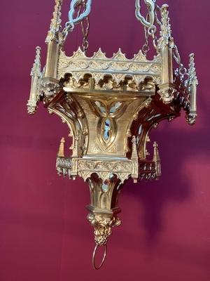 Sanctuary Lamp style Gothic - style en Full Bronze / Polished and Varnished, France 19th century ( anno 1875 )