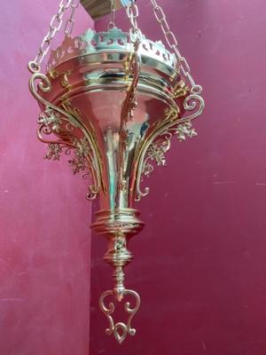 Sanctuary Lamp style Gothic - Style en Brass / Bronze / Polished and Varnished, Belgium 19 th century