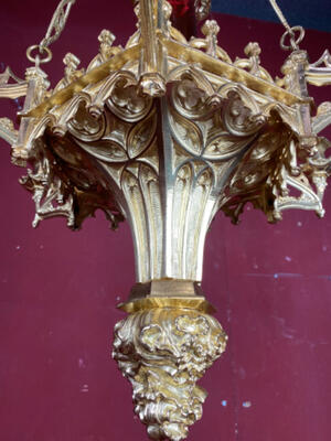 Sanctuary Lamp style Gothic - style en Full Bronze Polished and Varnished, France 19 th century ( Anno 1875 )