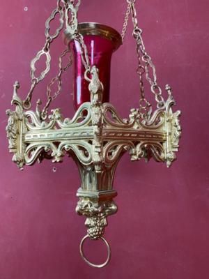 Sanctuary Lamp With Matching Bracket  style Gothic - style en Bronze / Gilt, Belgium 19 th century ( Anno 1875 )