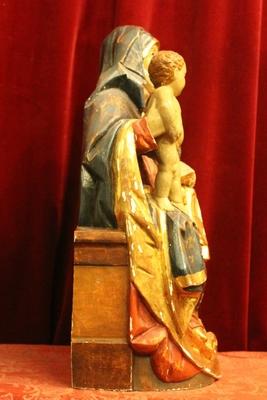 Sculpture St. Ann St Mary And The Child Fully Hand-Carved Wood-Polychrome Gothic-Style 20th Century  (1955) style Gothic - style en hand-carved wood polychrome Gilt, Southern Germany 20th century ( Anno 1955 )