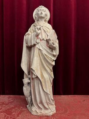 Sculpture St. John Evangelist style Gothic - Style en Hand - Carved Sandstone, Belgium  19 th century ( Anno 1865 )