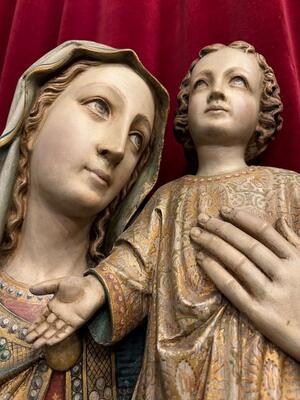 Sedes Sapientiae / St. Mary With Child style Gothic - Style en Plaster polychrome, Belgium  19 th century ( Anno 1885 )