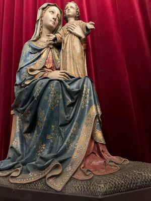 Sedes Sapientiae / St. Mary With Child style Gothic - Style en Plaster polychrome, Belgium  19 th century ( Anno 1885 )