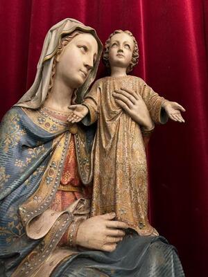 Sedes Sapientiae / St. Mary With Child style Gothic - Style en Plaster polychrome, Belgium  19 th century ( Anno 1885 )