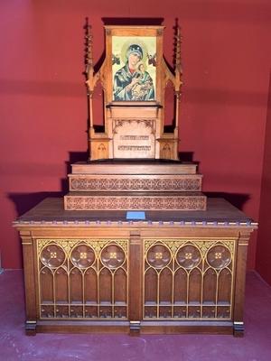 Small Home-Altar O.L. Of Perpetual Help style Gothic - style en Oak wood, Germany 19th century ( anno 1875 )