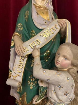 St. Anne Statue style Gothic - Style en Plaster polychrome, France 19 th century ( Anno 1875 )