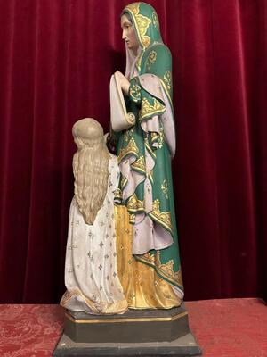 St. Anne Statue style Gothic - Style en Plaster polychrome, France 19 th century ( Anno 1875 )