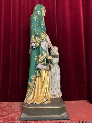 St. Anne Statue style Gothic - Style en Plaster polychrome, France 19 th century ( Anno 1875 )