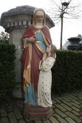 St. Anne Statue style Gothic - style en Terra-Cotta polychrome, France 19th century ( anno 1880 )