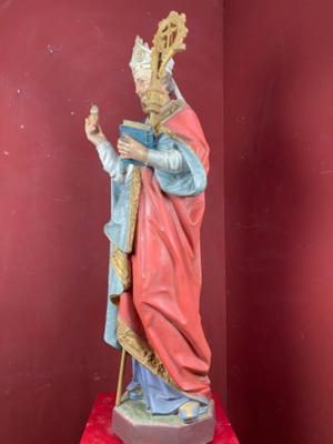 St. Augustin Statue style Gothic - style en Terra - Cotta Polychrome, France 19 th century ( Anno 1865 )