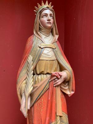 St. Barbara Statue style Gothic - Style en wood polychrome, Belgium 19th century ( anno 1870 )