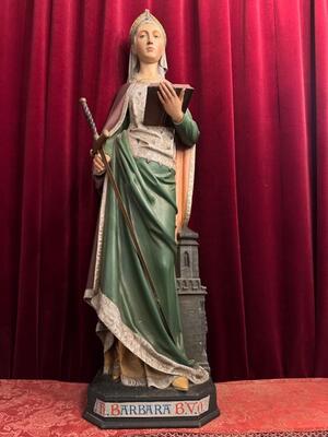 St. Barbara Statue Sculpture style Gothic - Style en Hand - Carved Wood , Belgium  19 th century ( Anno 1885 )