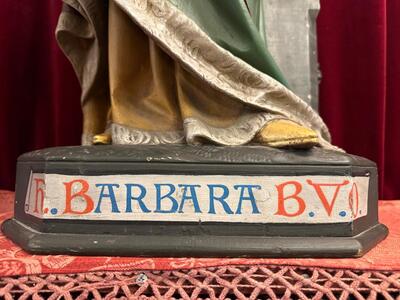 St. Barbara Statue Sculpture style Gothic - Style en Hand - Carved Wood , Belgium  19 th century ( Anno 1885 )