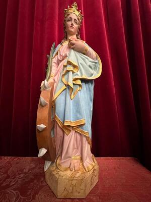 St. Catherine Statue style Gothic - Style en Terra - Cotta Polychrome, France 19 th century ( Anno 1885 )