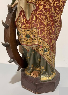 St. Catherine Statue Expected ! style Gothic - Style en Terra - Cotta Polychrome, France 19 th century