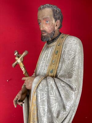 St. Francis Xavier Sculpture style Gothic - Style en Fully Hand - Carved Wood Polychrome , Belgium  19 th century