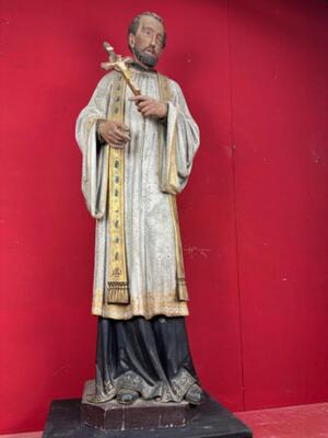 St. Francis Xavier Sculpture style Gothic - Style en Fully Hand - Carved Wood Polychrome , Belgium  19 th century