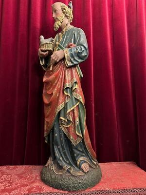 St. Joachim Sculpture style Gothic - Style en Hand - Carved Wood Polychrome , Belgium  19 th century ( Anno 1865 )