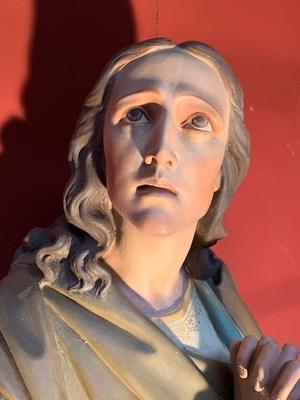 St. John Statue style Gothic - style en plaster polychrome, France 19th century