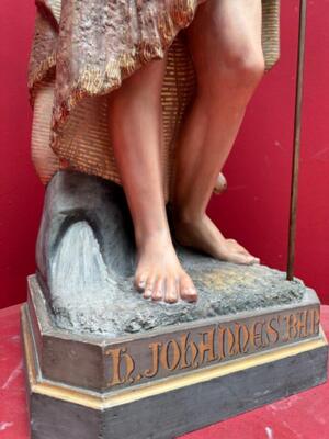 St. John The Baptist Statue style Gothic - Style en Plaster polychrome, Belgium  19 th century ( Anno 1885 )