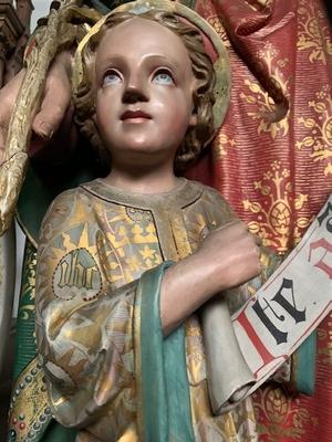 St. Joseph Statue style Gothic - style en Terra-Cotta polychrome, Belgium 19th century ( anno 1890 )