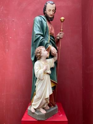 St. Joseph Statue  style Gothic - style en Plaster polychrome, Belgium 19 th century