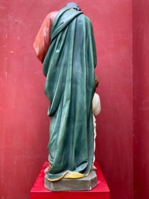 St. Joseph Statue  style Gothic - style en Plaster polychrome, Belgium 19 th century
