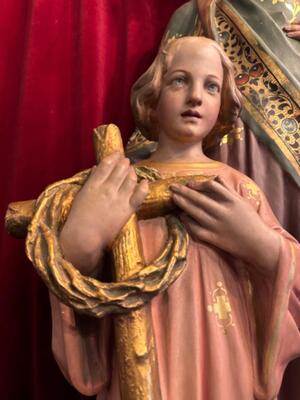 St. Joseph Statue Signed: Parentani style Gothic - Style en Plaster polychrome, bruxelles - Belgium  19 th century ( Anno 1885 )