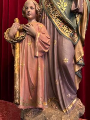 St. Joseph Statue Signed: Parentani style Gothic - Style en Plaster polychrome, bruxelles - Belgium  19 th century ( Anno 1885 )