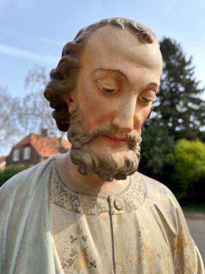 St. Joseph With Child Statue style Gothic - Style en Plaster polychrome, Belgium  19 th century ( Anno 1885 )