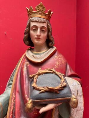 St. Louis Statue style Gothic - Style en Plaster polychrome, France 19 th century ( Anno 1885 )