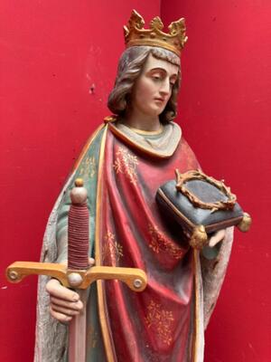 St. Louis Statue style Gothic - Style en Plaster polychrome, France 19 th century ( Anno 1885 )