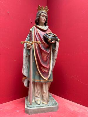 St. Louis Statue style Gothic - Style en Plaster polychrome, France 19 th century ( Anno 1885 )