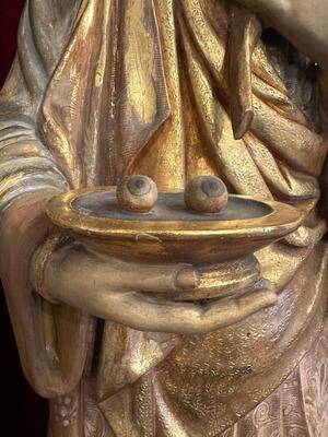 St. Lucy Sculpture style Gothic - Style en Hand - Carved Wood , Barcelona - Spain 19 th century ( Anno 1865 )