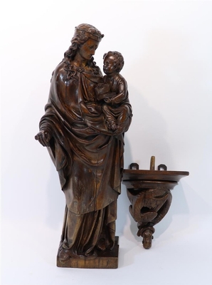 St. Mary & Child Measures Without Pedestal style Gothic - style en hand-carved wood Oak, France 19th century
