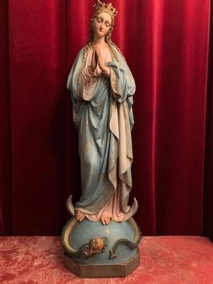 St. Mary Statue style Gothic - style en plaster polychrome, ANTWERP – BELGIUM    19th century ( anno 1890 )