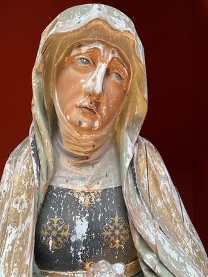 St. Mary Statue style Gothic - style en hand-carved wood polychrome, Dutch 19th century ( anno 1850 )