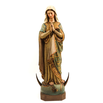 St. Mary Statue  style Gothic - style en Plaster polychrome, Belgium 19 th century