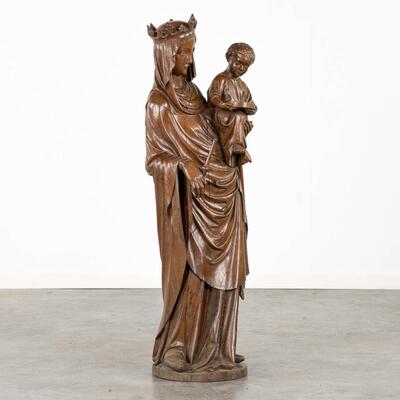 St. Mary With Child  style Gothic - Style en Wood, Belgium  19 th century