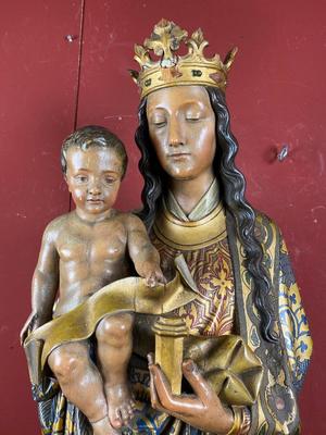 St. Mary With Child style Gothic - Style en Hand - Carved Wood Polychrome, Belgium 19th century ( anno 1870 )