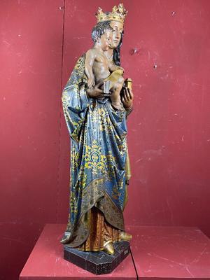 St. Mary With Child style Gothic - Style en Hand - Carved Wood Polychrome, Belgium 19th century ( anno 1870 )