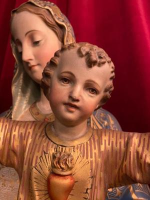 St. Mary With Child style Gothic - Style en plaster polychrome, Belgium 19th century ( anno 1875 )