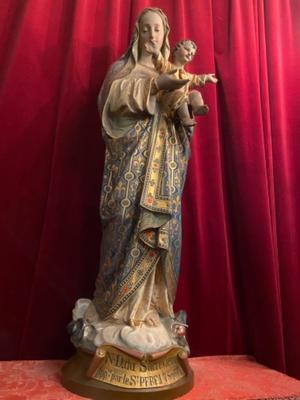 St. Mary With Child style Gothic - Style en plaster polychrome, Belgium 19th century ( anno 1875 )