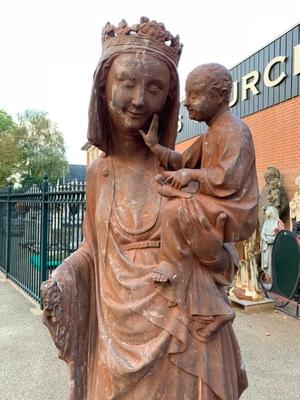 St. Mary With Child Cast Iron Weight 230 Kgs ! style Gothic - style en Cast Iron, France 19th century